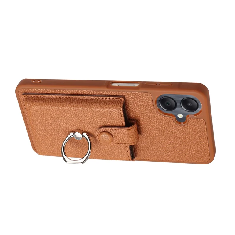 For Samsung Galaxy A07 4G / A06 4G / 5G Case with Ring Kickstand Drawing Type Card Slots Leather Back Cover - Brown
