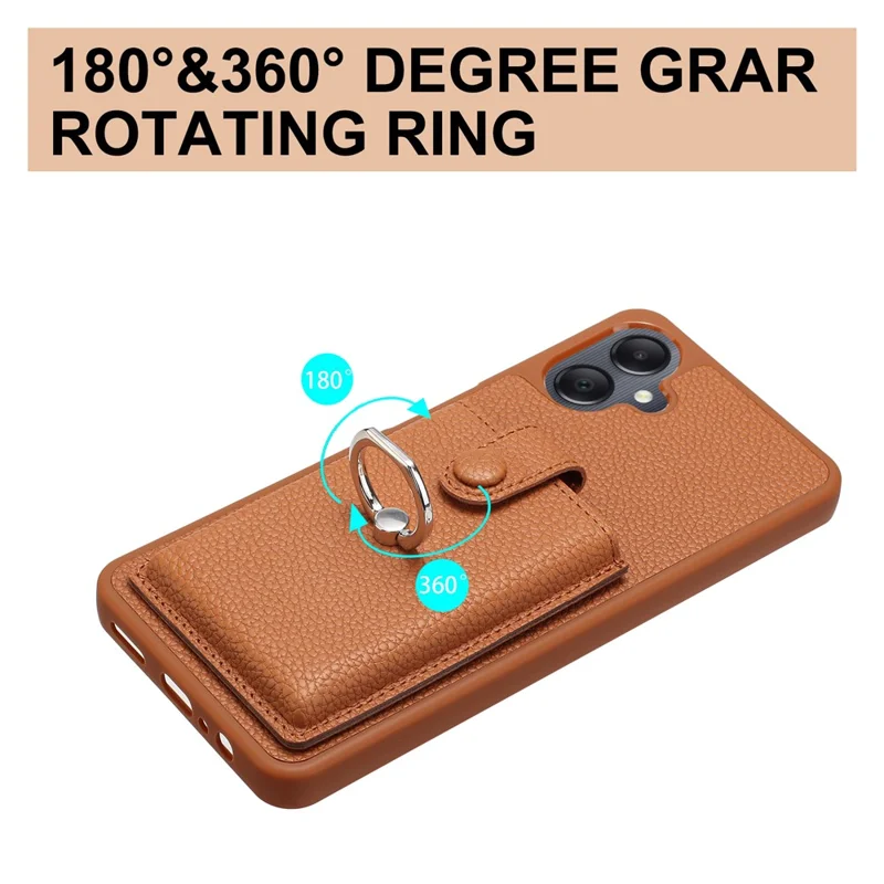 For Samsung Galaxy A07 4G / A06 4G / 5G Case with Ring Kickstand Drawing Type Card Slots Leather Back Cover - Brown