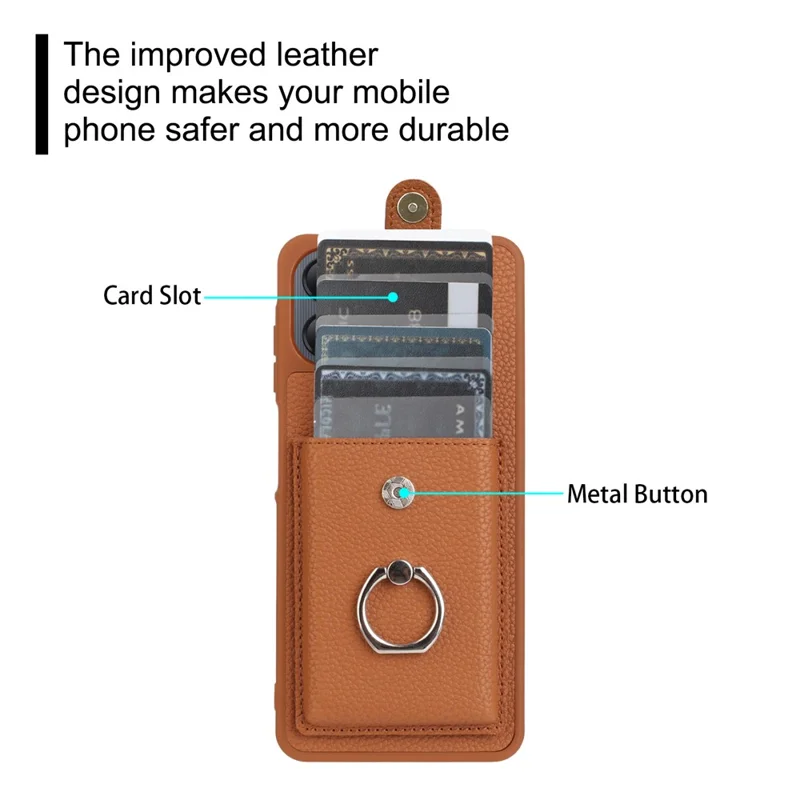 For Samsung Galaxy A07 4G / A06 4G / 5G Case with Ring Kickstand Drawing Type Card Slots Leather Back Cover - Brown