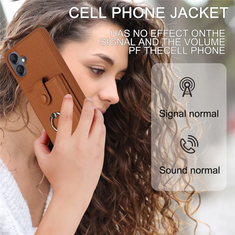 For Samsung Galaxy A07 4G / A06 4G / 5G Case with Ring Kickstand Drawing Type Card Slots Leather Back Cover - Brown