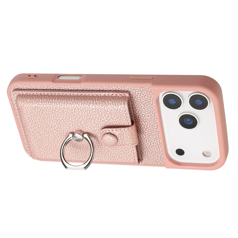 For iPhone 17 Pro Max Case with Ring Kickstand Drawing Type Card Slots Leather Back Cover - Rose Gold