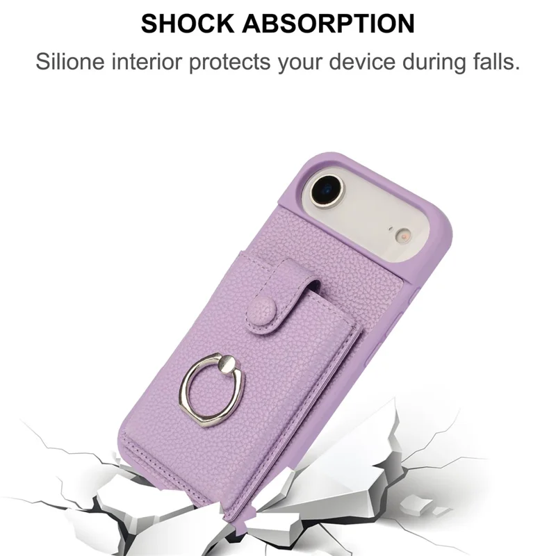 For iPhone Air Case with Ring Kickstand Drawing Type Card Slots Leather Back Cover - Purple