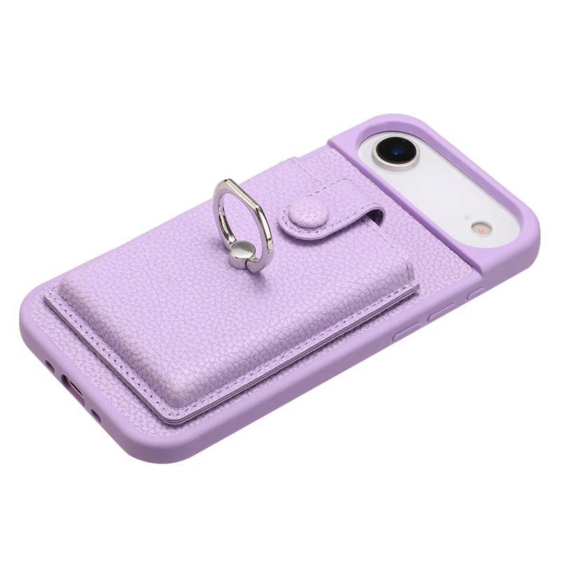 For iPhone Air Case with Ring Kickstand Drawing Type Card Slots Leather Back Cover - Purple