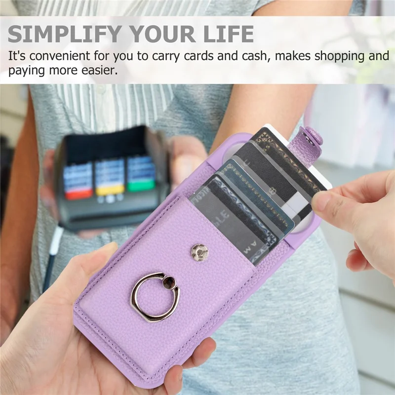 For iPhone Air Case with Ring Kickstand Drawing Type Card Slots Leather Back Cover - Purple