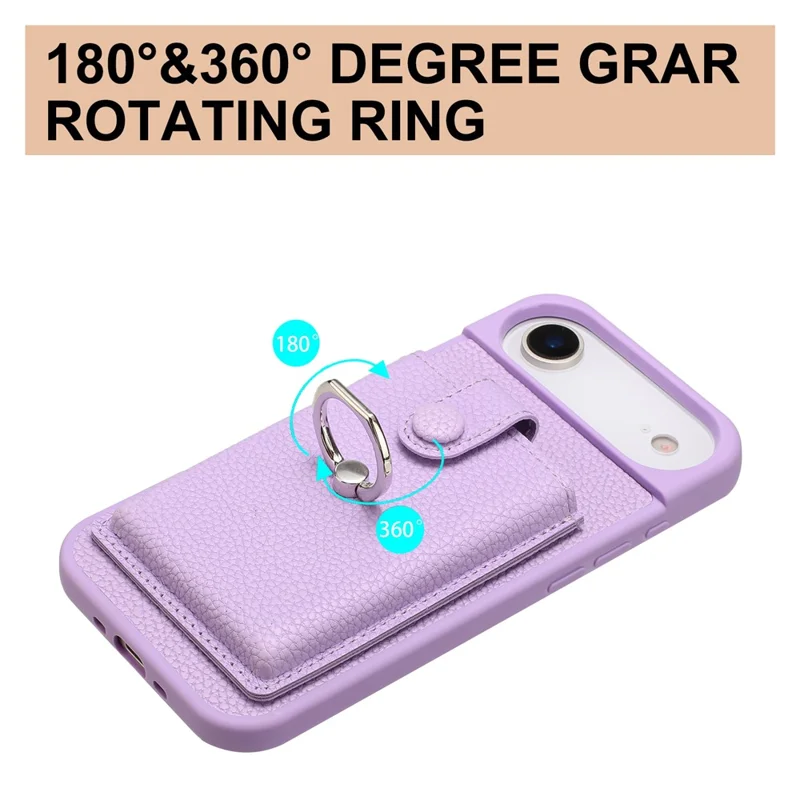 For iPhone Air Case with Ring Kickstand Drawing Type Card Slots Leather Back Cover - Purple