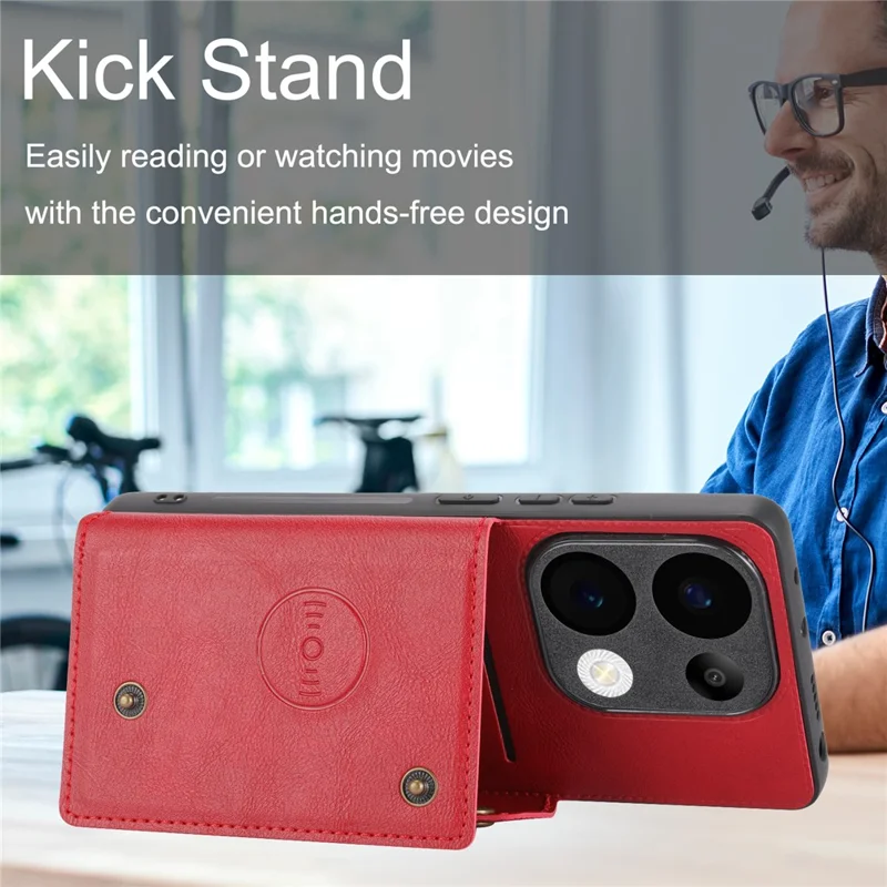Funda para Xiaomi Redmi Note 13 Pro 4G / Poco M6 Pro 4G con Ranuras para Tarjetas, Soporte Plegable, Cuero + Funda de Teléfono TPU - Rojo