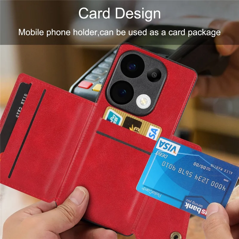 Funda para Xiaomi Redmi Note 13 Pro 4G / Poco M6 Pro 4G con Ranuras para Tarjetas, Soporte Plegable, Cuero + Funda de Teléfono TPU - Rojo