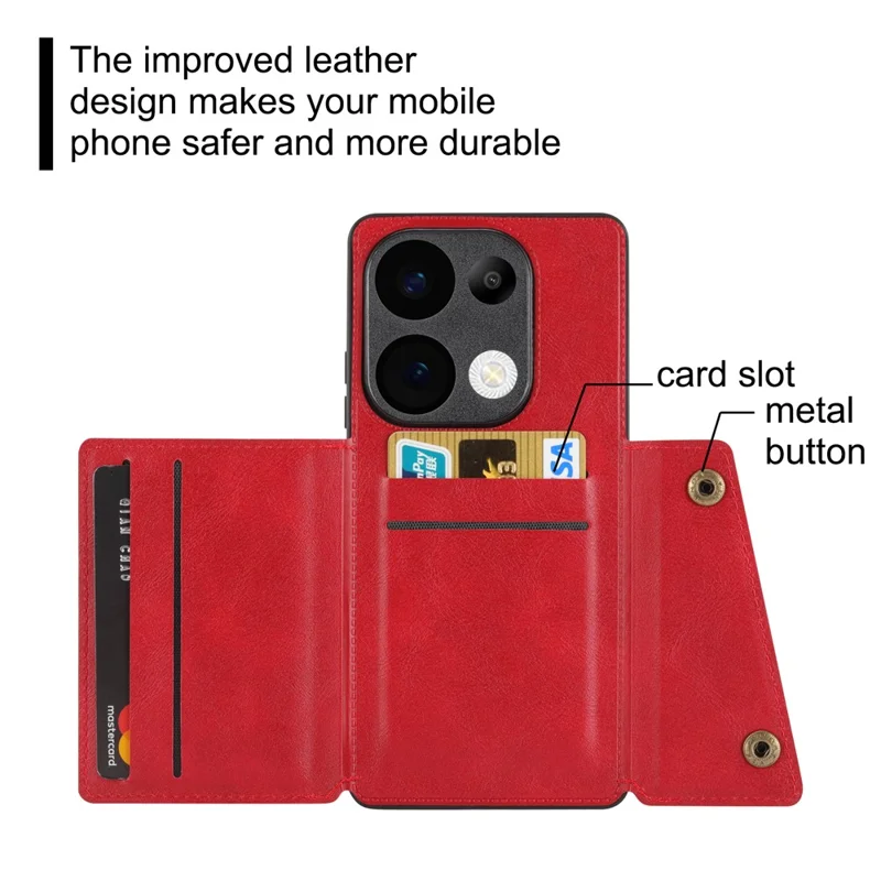 Funda para Xiaomi Redmi Note 13 Pro 4G / Poco M6 Pro 4G con Ranuras para Tarjetas, Soporte Plegable, Cuero + Funda de Teléfono TPU - Rojo
