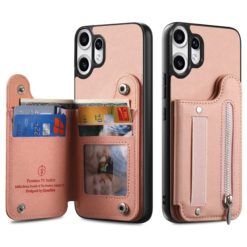 For Nothing CMF Phone 2 Pro Case RFID Blocking Card Holder Jeans Cloth Texture Leather Back Cover with Elastic Wristband - Pink