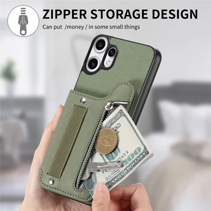 For Nothing CMF Phone 2 Pro Case RFID Blocking Card Holder Jeans Cloth Texture Leather Back Cover with Elastic Wristband - Green