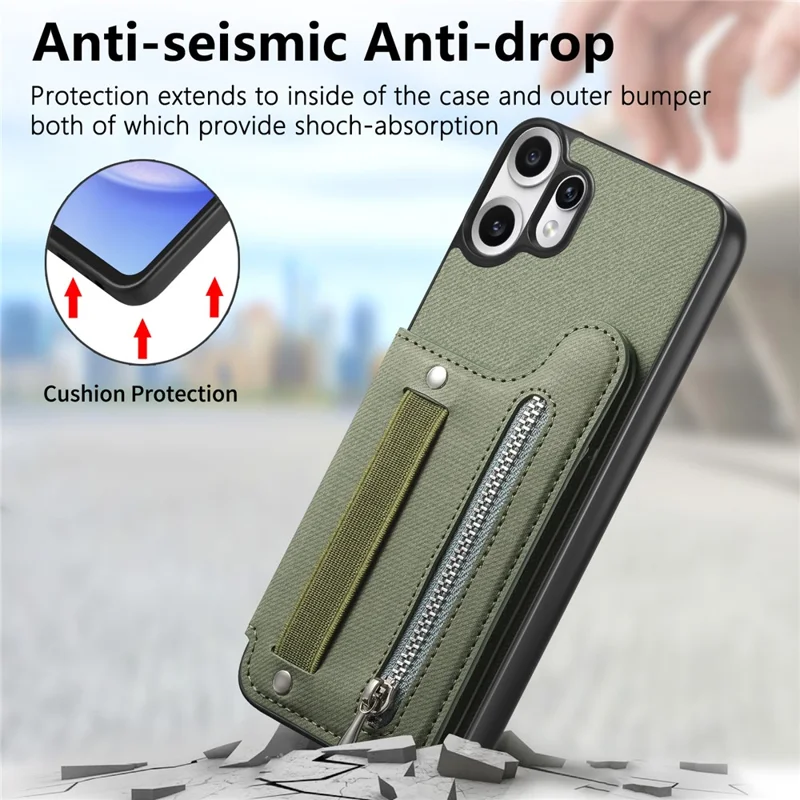 For Nothing CMF Phone 2 Pro Case RFID Blocking Card Holder Jeans Cloth Texture Leather Back Cover with Elastic Wristband - Green