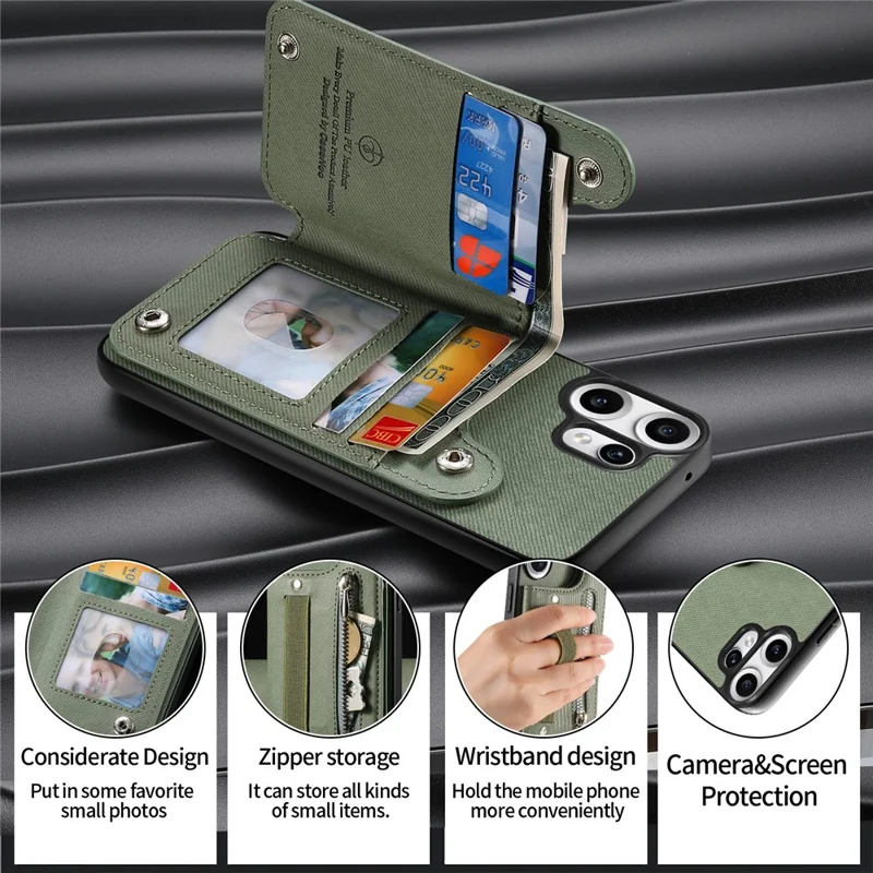 For Nothing CMF Phone 2 Pro Case RFID Blocking Card Holder Jeans Cloth Texture Leather Back Cover with Elastic Wristband - Green