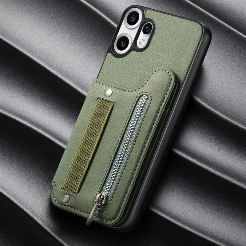 For Nothing CMF Phone 2 Pro Case RFID Blocking Card Holder Jeans Cloth Texture Leather Back Cover with Elastic Wristband - Green
