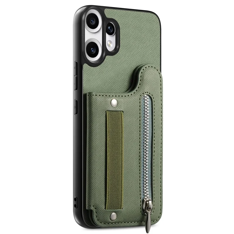 For Nothing CMF Phone 2 Pro Case RFID Blocking Card Holder Jeans Cloth Texture Leather Back Cover with Elastic Wristband - Green