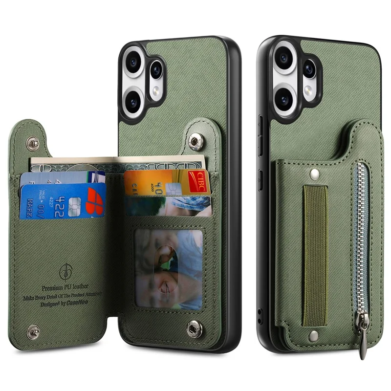 For Nothing CMF Phone 2 Pro Case RFID Blocking Card Holder Jeans Cloth Texture Leather Back Cover with Elastic Wristband - Green
