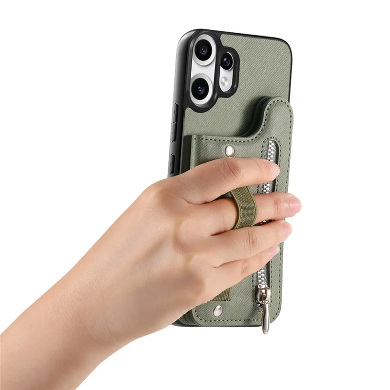 For Nothing CMF Phone 2 Pro Case RFID Blocking Card Holder Jeans Cloth Texture Leather Back Cover with Elastic Wristband - Green