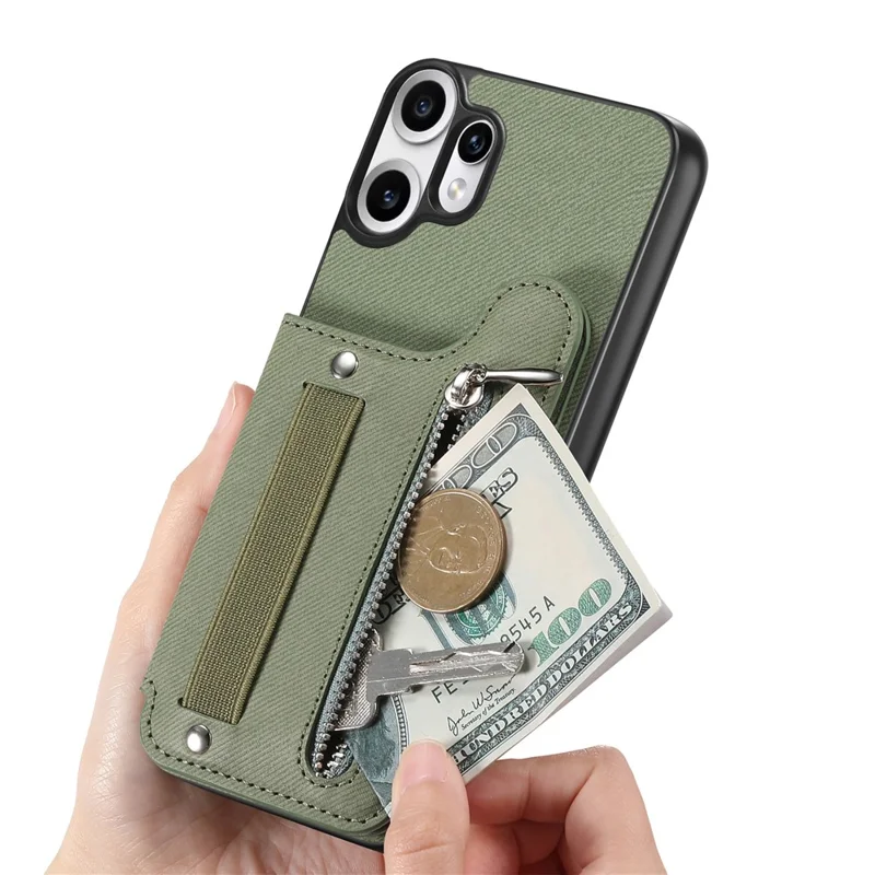 For Nothing CMF Phone 2 Pro Case RFID Blocking Card Holder Jeans Cloth Texture Leather Back Cover with Elastic Wristband - Green