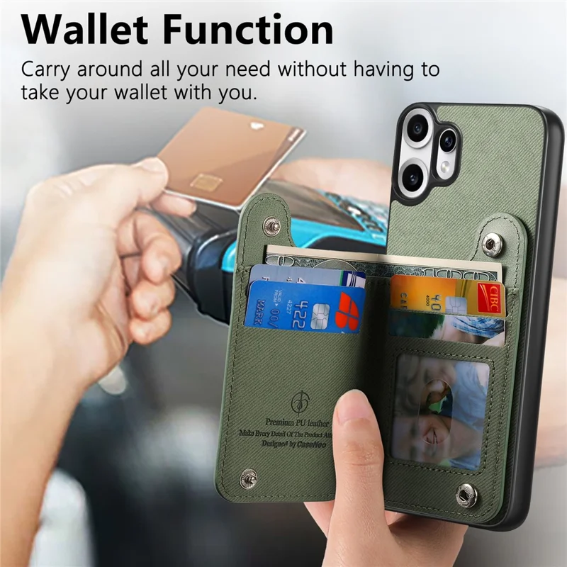 For Nothing CMF Phone 2 Pro Case RFID Blocking Card Holder Jeans Cloth Texture Leather Back Cover with Elastic Wristband - Green