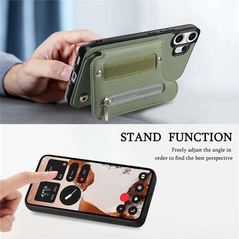 For Nothing CMF Phone 2 Pro Case RFID Blocking Card Holder Jeans Cloth Texture Leather Back Cover with Elastic Wristband - Green