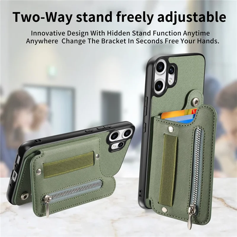 For Nothing CMF Phone 2 Pro Case RFID Blocking Card Holder Jeans Cloth Texture Leather Back Cover with Elastic Wristband - Green