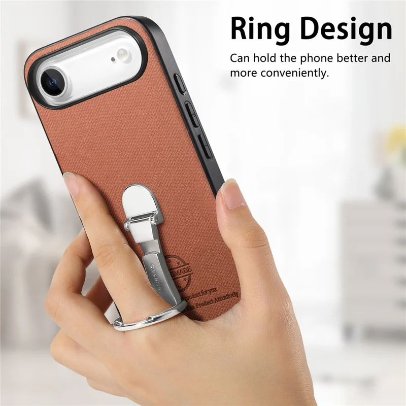 CASENEO BW-12 Funda de Cuero con Textura de Sarga para iPhone 17 con Soporte Plegable - Marrón