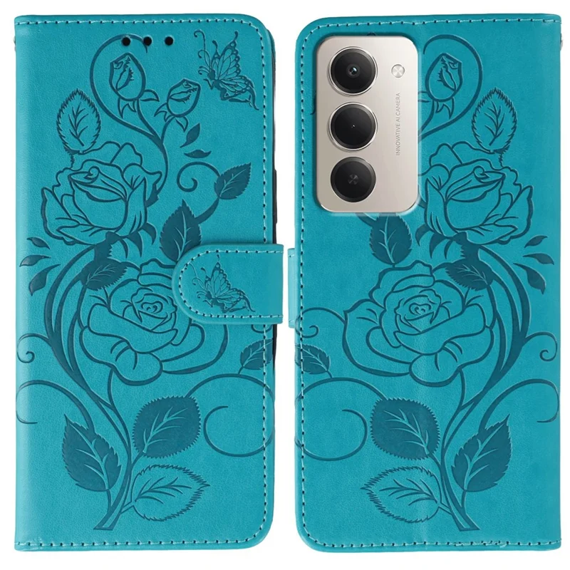 Per Xiaomi Redmi 15 5G Custodia Portafoglio Stand Stampato Rosa Farfalla Pelle PU Custodia per Telefono - Blu