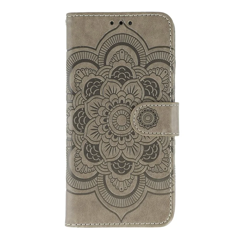 Чехол для Xiaomi Redmi 15 5G из искусственной кожи с узором мандала, кошелек-обложка для телефона с ремешком на запястье - Серый