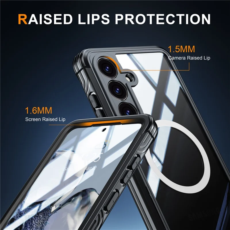 Für Samsung Galaxy S25 FE Magnetische Hülle PC + TPU Handyhülle mit gehärtetem Glasschutzfilm - Schwarz