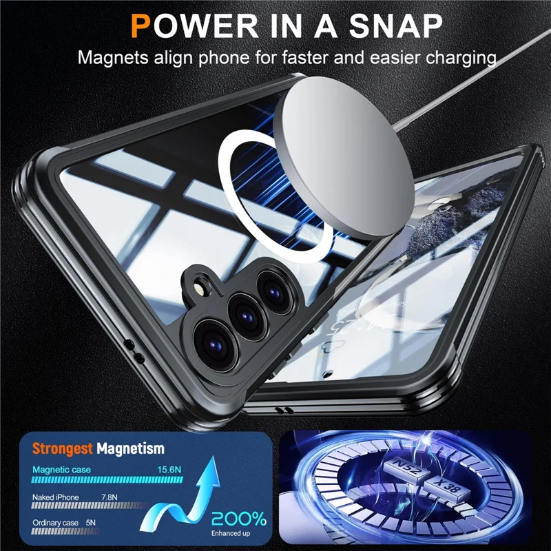Für Samsung Galaxy S25 FE Magnetische Hülle PC + TPU Handyhülle mit gehärtetem Glasschutzfilm - Schwarz