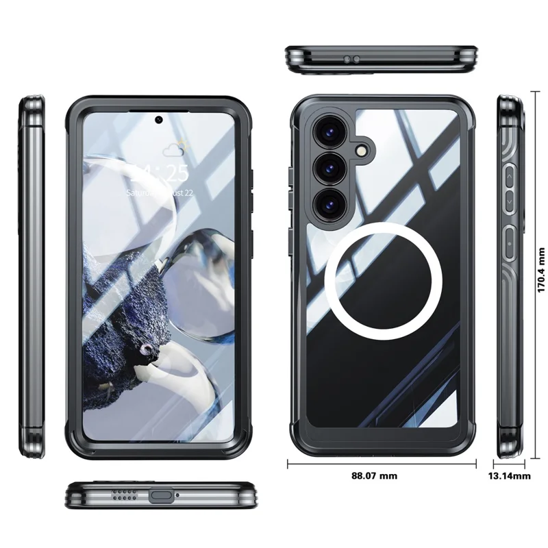 Für Samsung Galaxy S25 FE Magnetische Hülle PC + TPU Handyhülle mit gehärtetem Glasschutzfilm - Schwarz