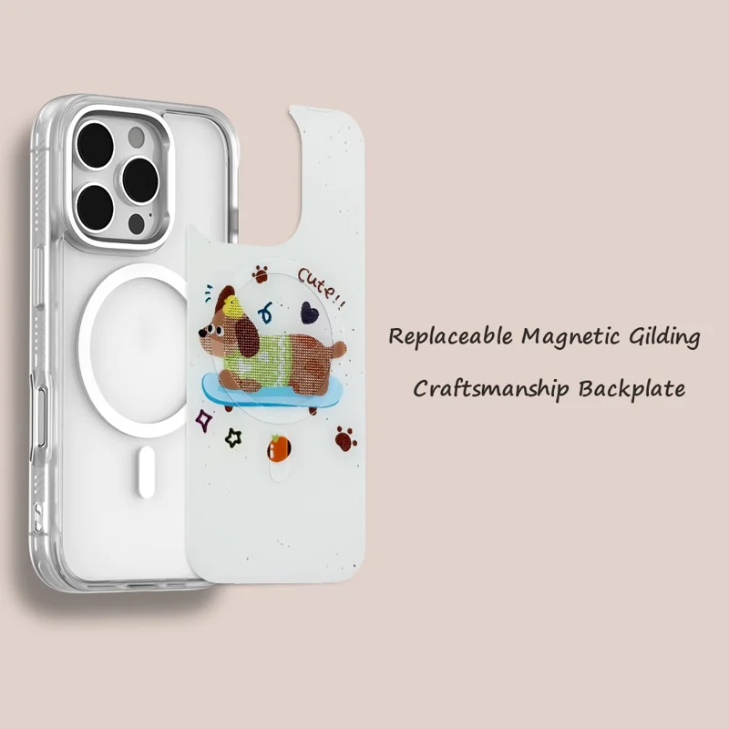 For iPhone 16 Pro Magnetic Case TPU PC Phone Cover with Skateboarding Dachshund Backplate - Green