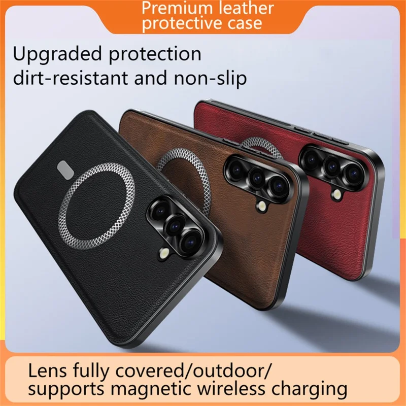 For Samsung Galaxy A36 5G Case Compatible with MagSafe PU TPU PC Phone Back Cover with Metal Lens Frame - Black