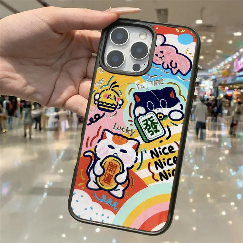 For iPhone 16 Pro Magnetic Case TPU PC Phone Cover with Detachable Green Lucky Cat Backplate - Green