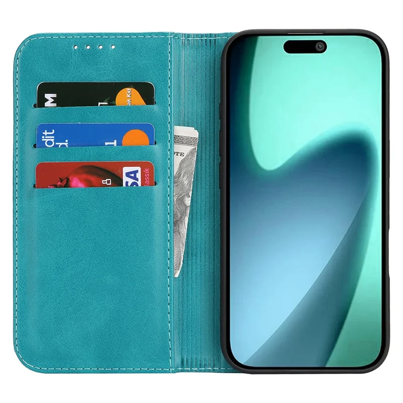 For iPhone 17 Case PU Leather Calf Textured Magnetic Closing Smart Phone Cover - Sky Blue