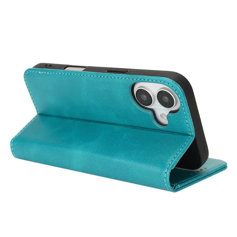 For iPhone 17 Case PU Leather Calf Textured Magnetic Closing Smart Phone Cover - Sky Blue