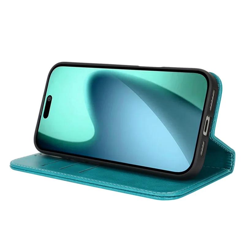 For iPhone 17 Case PU Leather Calf Textured Magnetic Closing Smart Phone Cover - Sky Blue