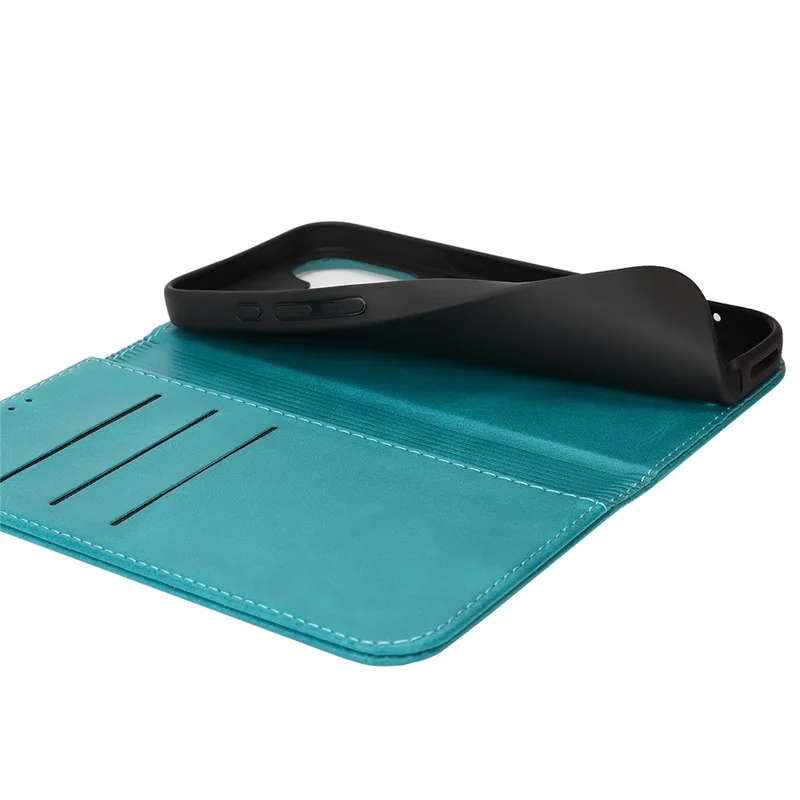 For iPhone 17 Case PU Leather Calf Textured Magnetic Closing Smart Phone Cover - Sky Blue