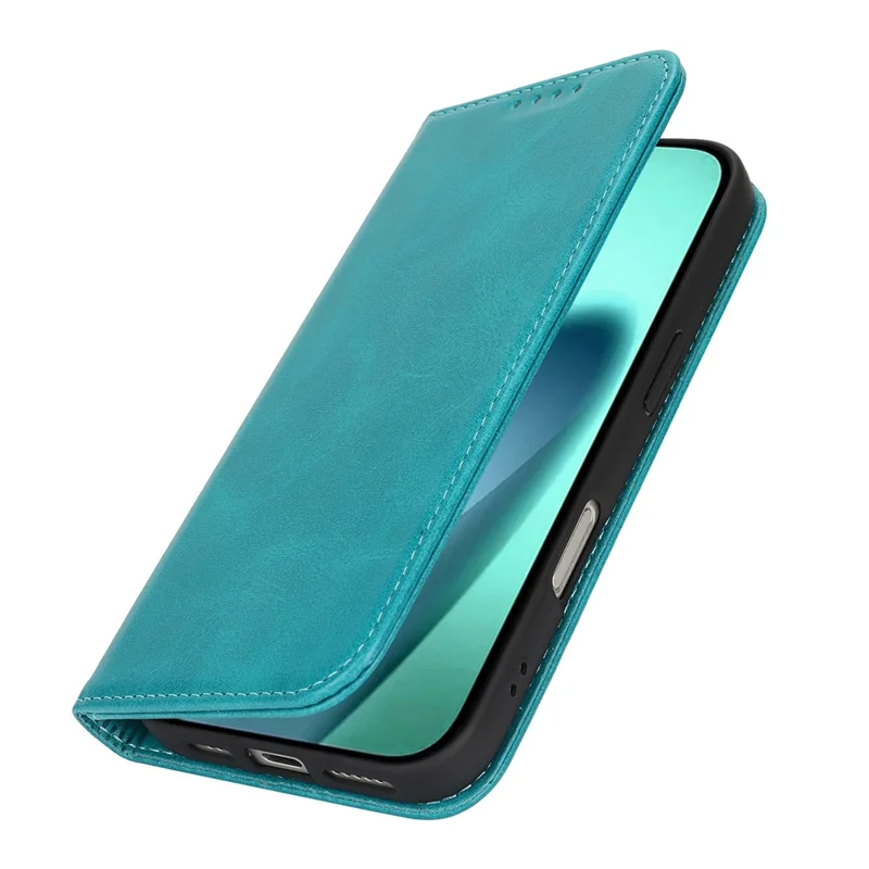 For iPhone 17 Case PU Leather Calf Textured Magnetic Closing Smart Phone Cover - Sky Blue