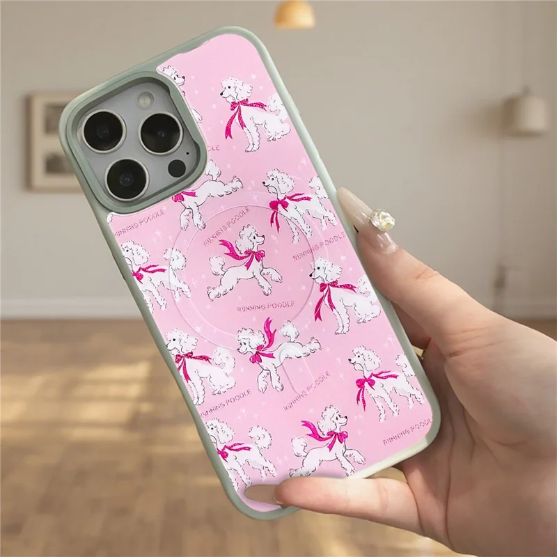 For iPhone 16 Pro Magnetic Case TPU PC Phone Cover with Detachable Running Dog Backplate - Green