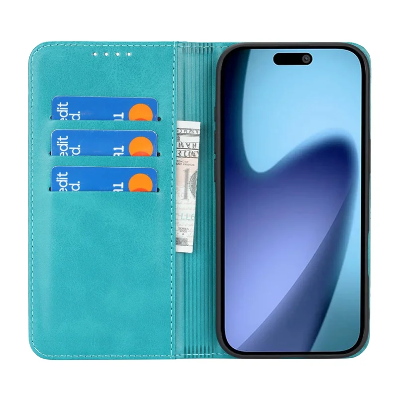 For iPhone Air Case PU Leather Calf Textured Magnetic Closing Smart Phone Cover - Sky Blue