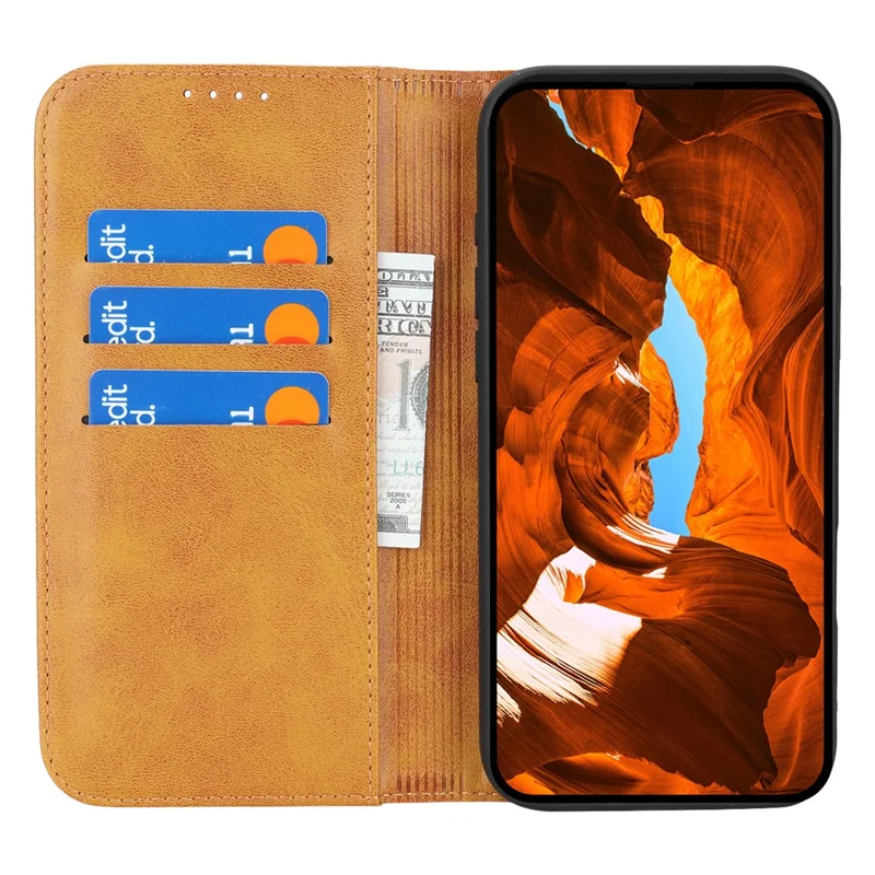 For iPhone 18 Pro / 17 Pro Case PU Leather Calf Textured Magnetic Closing Smart Phone Cover - Light Brown