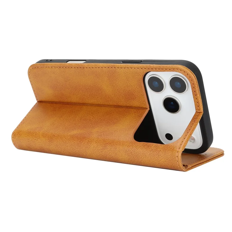 For iPhone 18 Pro / 17 Pro Case PU Leather Calf Textured Magnetic Closing Smart Phone Cover - Light Brown