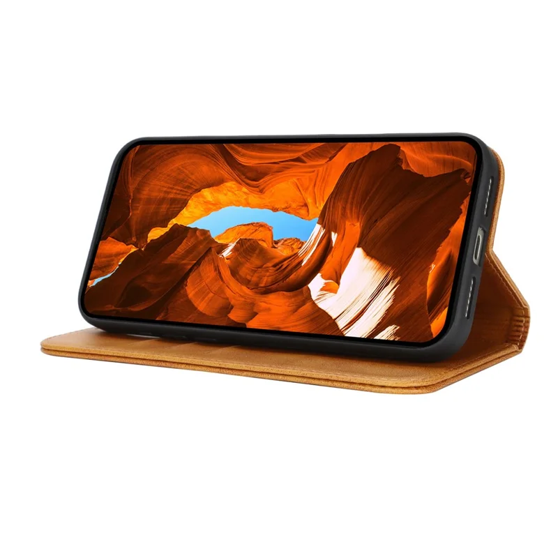 For iPhone 18 Pro / 17 Pro Case PU Leather Calf Textured Magnetic Closing Smart Phone Cover - Light Brown