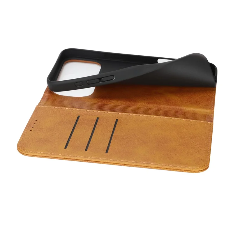 For iPhone 18 Pro / 17 Pro Case PU Leather Calf Textured Magnetic Closing Smart Phone Cover - Light Brown