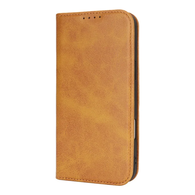 For iPhone 18 Pro / 17 Pro Case PU Leather Calf Textured Magnetic Closing Smart Phone Cover - Light Brown
