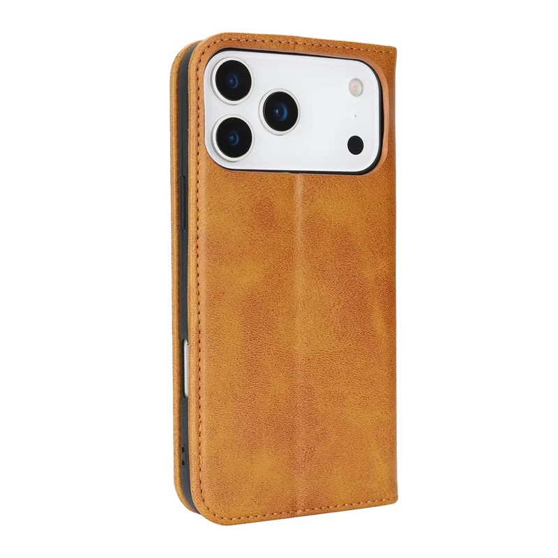 For iPhone 18 Pro / 17 Pro Case PU Leather Calf Textured Magnetic Closing Smart Phone Cover - Light Brown