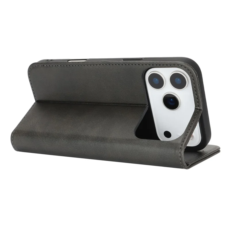 For iPhone 18 Pro Max / 17 Pro Max Case PU Leather Calf Textured Magnetic Closing Smart Phone Cover - Black