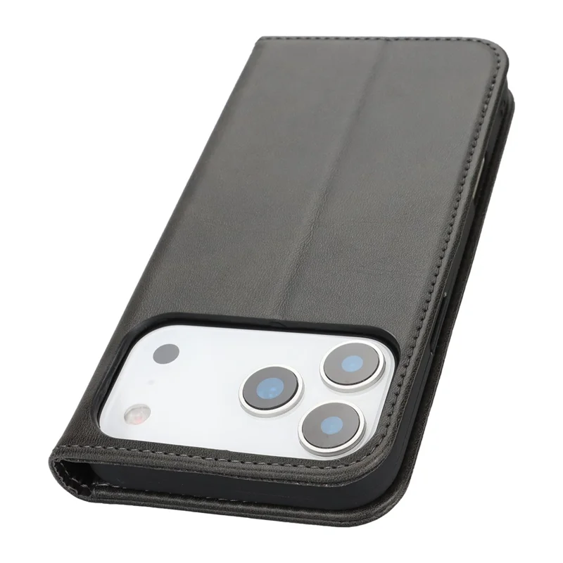 For iPhone 18 Pro Max / 17 Pro Max Case PU Leather Calf Textured Magnetic Closing Smart Phone Cover - Black