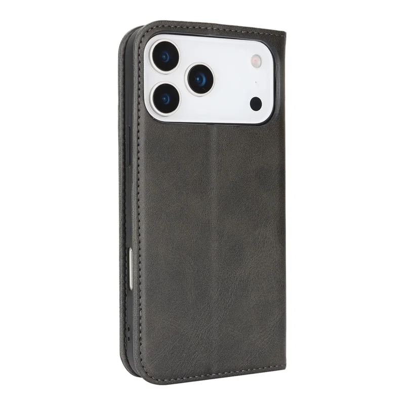 For iPhone 18 Pro Max / 17 Pro Max Case PU Leather Calf Textured Magnetic Closing Smart Phone Cover - Black