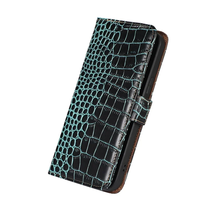 Funda de cuero auténtico de vaca con cierre magnético lateral para Xiaomi Redmi A1+ 4G / A2+ 4G / Poco C50 4G, resistente a caídas, con textura de cocodrilo, bloqueo RFID, soporte, tipo billetera abatible - Verde